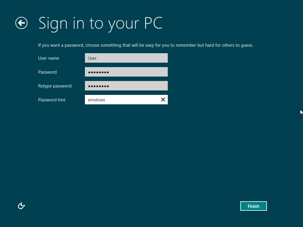 Установка Windows 8 - создание нового пользователя