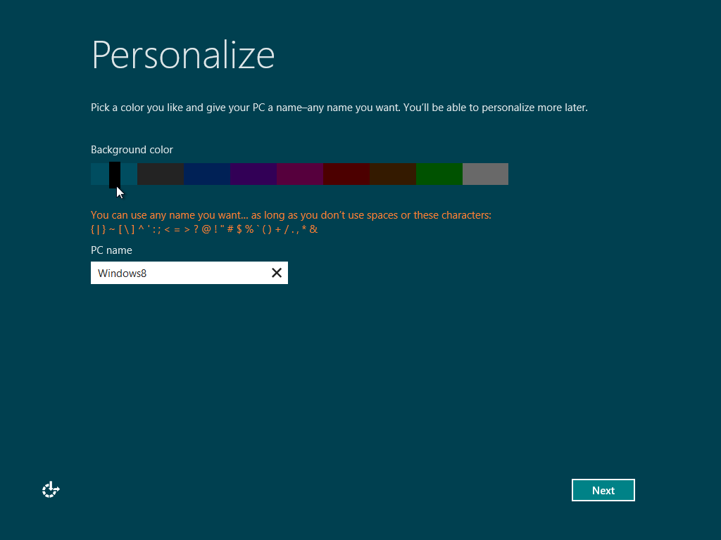 Установка Windows 8 - персонализация