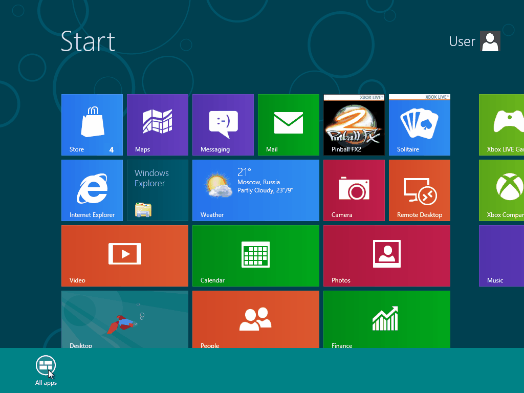 выводим список приложений Windows 8