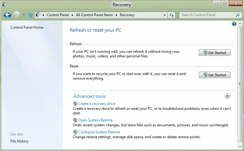функции Refresh и Reset в Windows 8