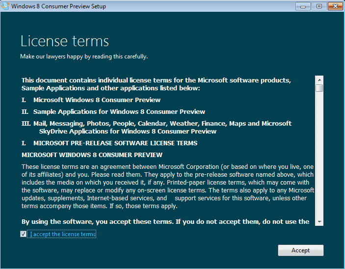 лицензионное соглашение Windows 8