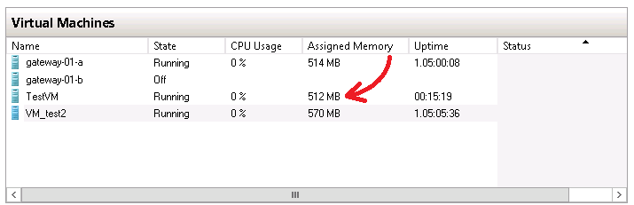 мониторинг потребляемой памяти в Hyper-V manager