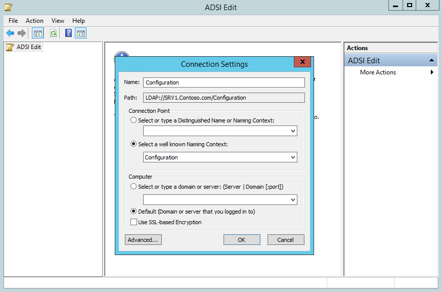 редактор ADSI, подключение к контексту Configuration