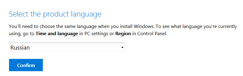 выбор языка Windows 10