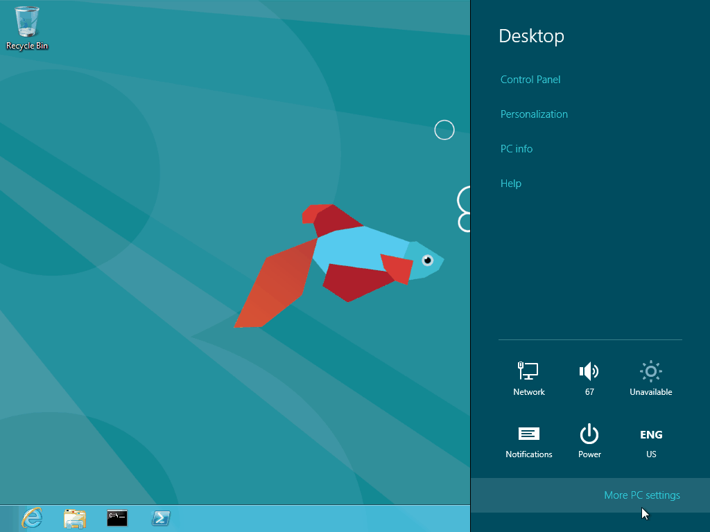 меню настройки в Windows 8