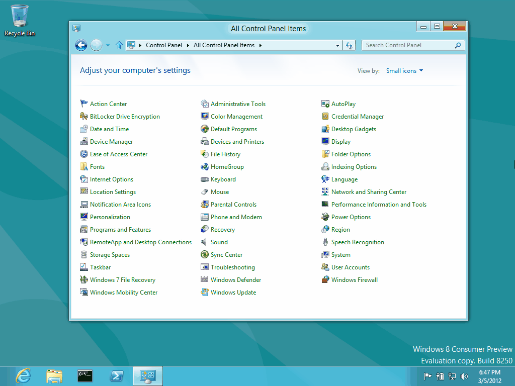 Панель управления в Windows 8