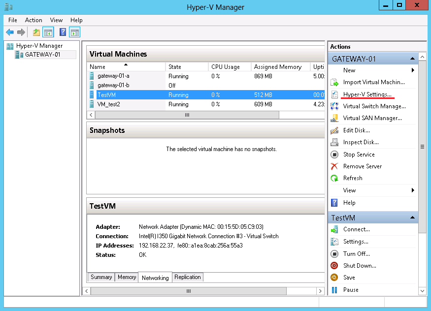 Hyper-V Manager Windows Server 2012