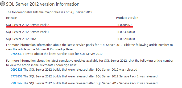версии MS SQL 2012