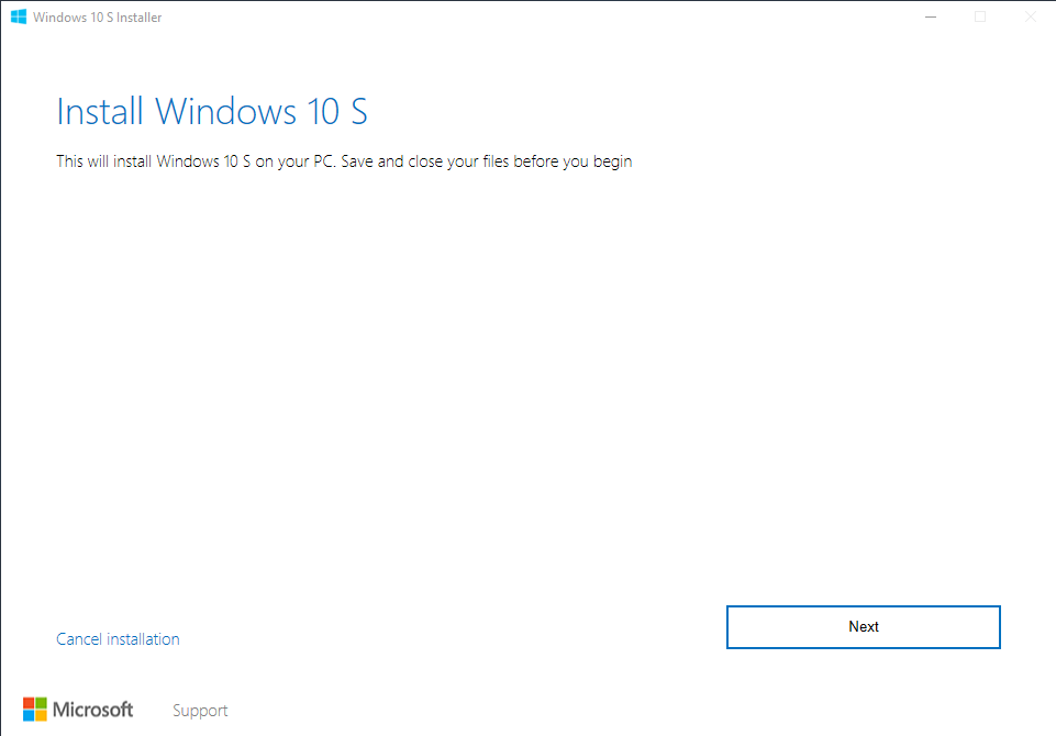 установка Windows 10 S