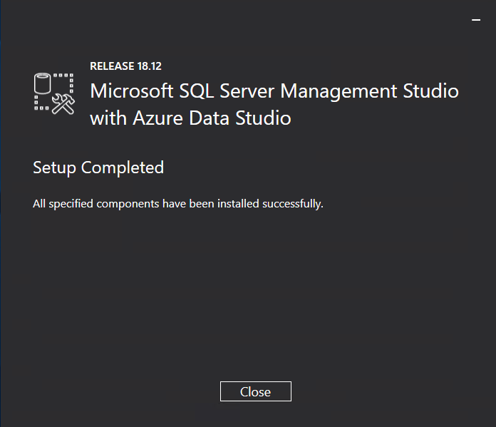 завершение установки SQL Server Management Studio